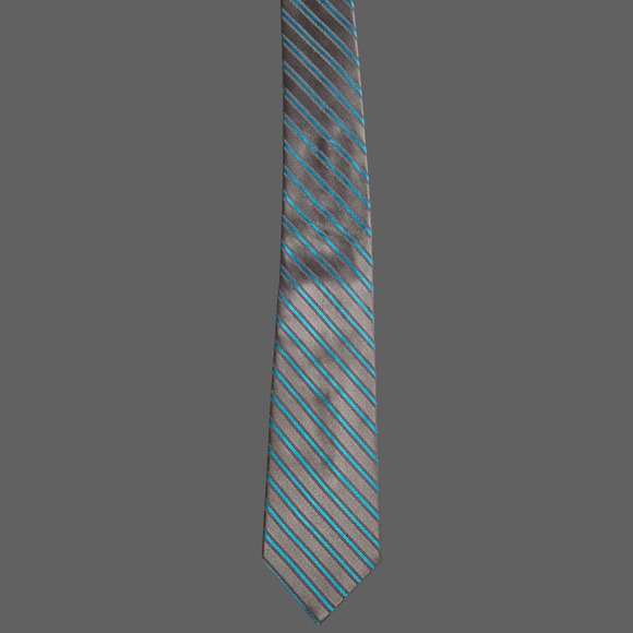 Express Design Studio Gray Aqua Blue Striped Silk Blend Tie NWT Men’s Necktie - Picture 2 of 6